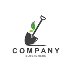 Shovel and pickaxe logo for agriculture, excavation, mining, gardening vector