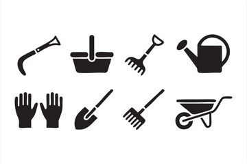 Fototapeta premium Tool and supply silhouettes for gardening dashboards, menu screens and interface kits
