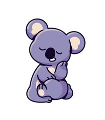 Naklejka premium Cute asleep koala sits, has a rest. Adorable baby animal sleeps. Funny little bear of jungle relaxes, slumbers, has a nap. Happy sleepy character. Flat isolated vector illustration on white background