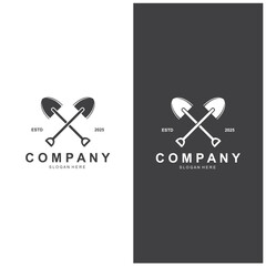 Shovel and pickaxe logo for agriculture, excavation, mining, gardening vector