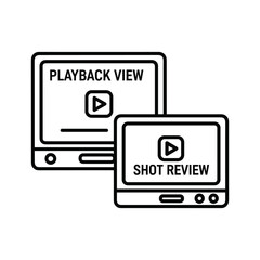Two monitors showing playback view and shot review with play button icon, isolated on