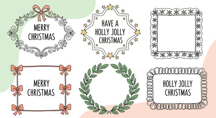 Festive Holiday Frame Designs Merry Christmas and Holly Jolly Christmas Decorative Elements