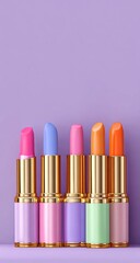 Obraz premium Colorful lipsticks in pastel shades against a purple background