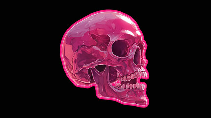 A vibrant pink skull against a black background