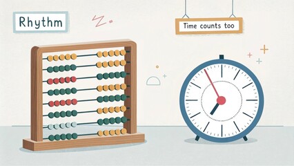 Minimal Abacus Beads Mid Count beside Clock Illustration