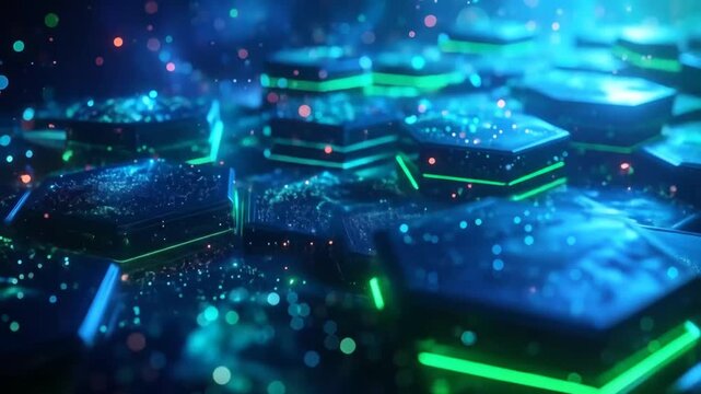 Abstract Hexagonal Grid with Glowing Edges
