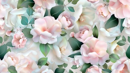 Delicate Pastel Floral Pattern with Soft Pink and White Blooms on a Light Background for Elegant Designs