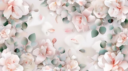 Soft Floral Background Design with Delicate Blooms and Leafy Accents Ideal for Invitations and Decor
