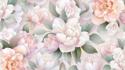 Elegant Floral Pattern with Soft Peonies and Gentle Leaves in Pastel Shades for Stylish Home Decor