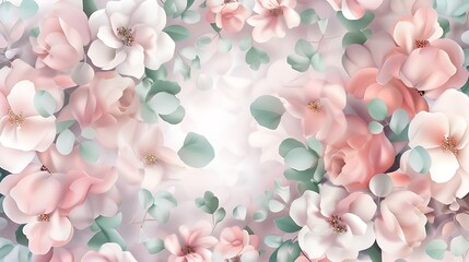 Beautiful Floral Background with Soft Pink and White Blossoms and Greenery for Elegant Designs and Prints