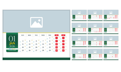 Customizable desk calendar 2026 template,
corporate desk calendar schedule 2026 monthly 12-page including bangla & arabic month,
editable vector eps 10 file format.