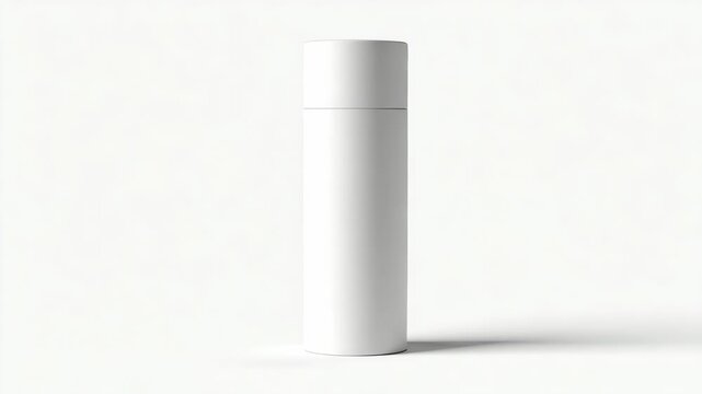 Minimalist white cylinder container on plain background