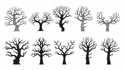 Obraz premium Silhouette trees, forest, bare branches design elements for Halloween, autumn and winter projects, originally a vector illustration for creative projects