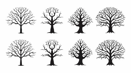 Obraz premium Elegant bare winter trees collection for seasonal designs, nature illustrations, or ecological projects, perfect for a serene and natural atmosphere