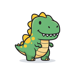 Naklejka premium Cartoon illustration of a cute green dinosaur with yellow spots and a friendly smile.