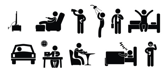 Set of Man daily routine habits vector illustration