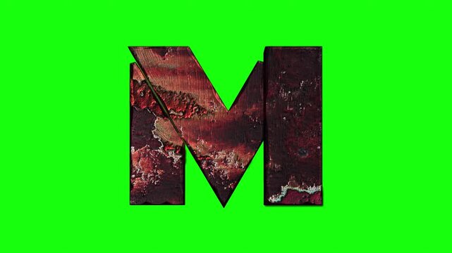 M Letter Metal Rusty Effect Animation, Rusty Metal Erosion Animated Background alpha channel 4K