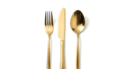 Elegant Gold Cutlery Set on White Fork, Knife, and Spoon for Fine Dining and Tableware