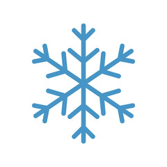 A simple blue snowflake icon representing winter, cold, and festive holiday seasons