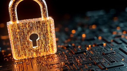 Digital security lock glowing amidst a futuristic circuit board background, symbolizing cybersecurity - Powered by Adobe