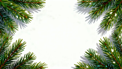 christmas tree branches border isolated on white
