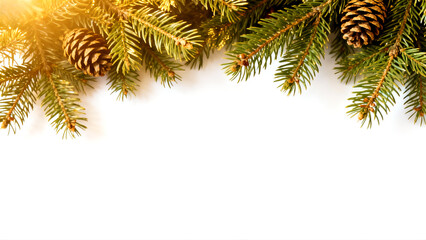 Naklejka premium Christmas tree branches on top frame on white