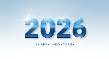 Vibrant Metallic Blue 2026 Numbers Adorned with Sparkling Light Effects Against a Clean, Luminous Background for a Modern Happy New Year Celebration