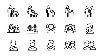 Fototapeta premium Family generations and individual portraits in simple line art design