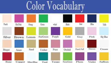 Color Vocabulary Chart – Color Names and Swatches Educational Poster.