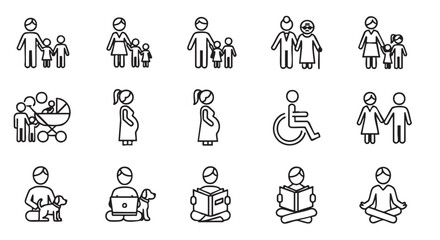 Family Life Icons Vector Seamless Pattern Black and White Background