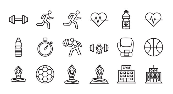 Fitness and sports themed icon set for healthy lifestyle promotion