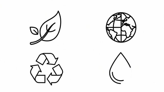 Eco-Friendly Icons Leaf, Globe, Recycle Symbol, and Water Drop - Sustainable Design Elements