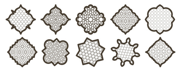Islamic frame shapes set Ramadan window with ornamental