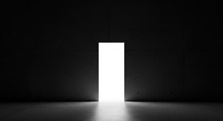Bright light glowing from an open doorway in a dark concrete room new opportunity