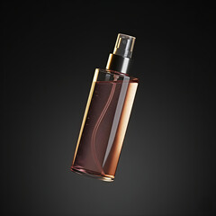 Elegant amber glass perfume bottle with spray nozzle floating