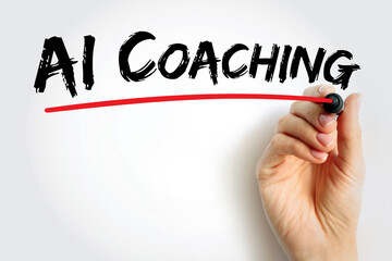 AI Coaching handwritten with red underline, motivational technology concept showing artificial intelligence support for performance improvement, mentoring, and learning development