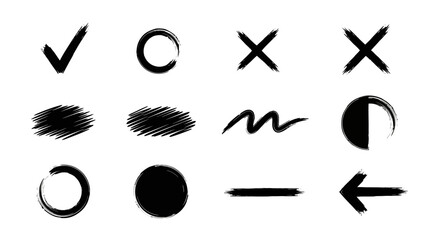 Hand-drawn Black Icons and Symbols Collection for Design and Communication Elements