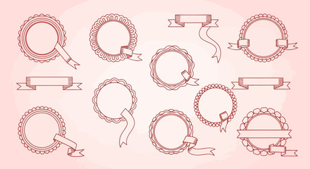 Elegant Decorative Badge and Ribbon Set for Design and Branding Projects, Vector Illustrations