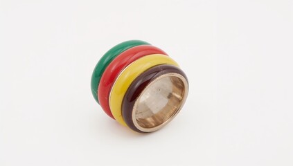 Enamel coated smooth colorful ring designed playfully on plain white background