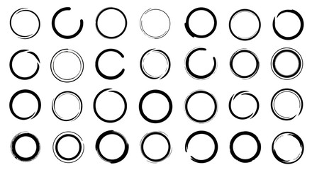 Collection of Hand-Drawn Circle Outlines Grunge, Brushstroke, and Simple Circular Designs