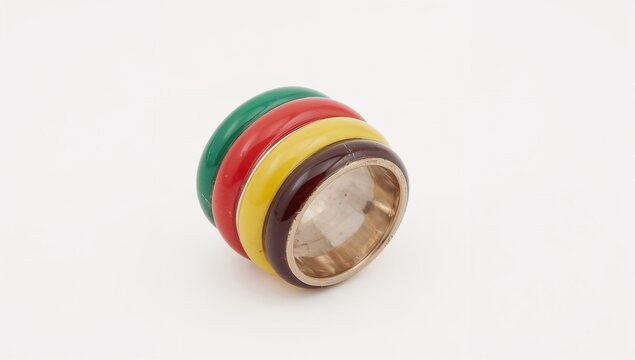 Enamel coated smooth colorful ring designed playfully on plain white background