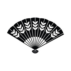 Black and white decorative fan with leaf pattern