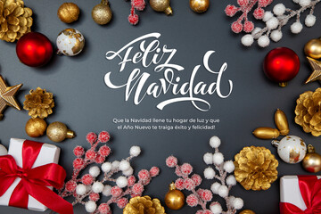 Feliz Navidad spanish Merry Christmas Modern calligraphy lettering on sticker for season greetings....