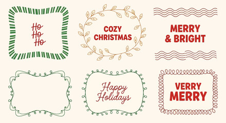 Set of Festive Frames and Borders for Holiday Designs, Christmas and New Year Season Decorations