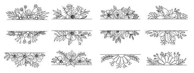  isolated colorful line frame icon leaf floral border divider