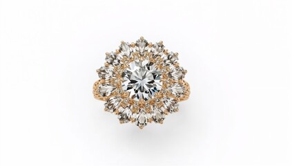 High fashion couture ring delivering avant garde elegance on plain white background
