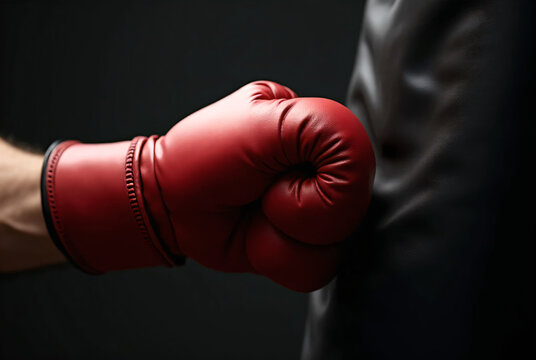 Red Boxing Glove Punching Heavy Bag in Training Session
