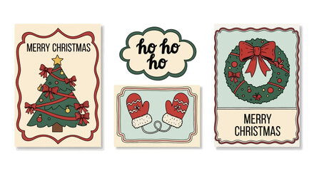 Christmas Card Set Festive Designs with Tree, Mittens, and Wreath for Holiday Greetings