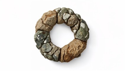 Nature forged organic ring shaped by rugged elements on plain white background