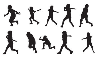  isolated silhouette of a softball woman player black and